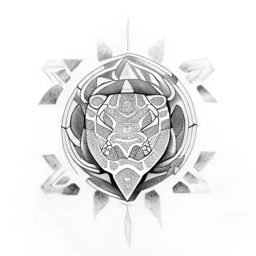 Arm Maori turtle and lion tattoo design idea