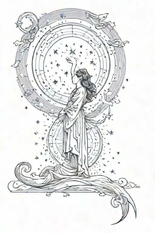 A celestial scene with a crescent moon shining down on a lost soul reaching for the stars tattoo design idea