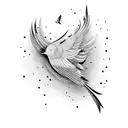 A guitar morphing into a flock of birds tattoo design idea