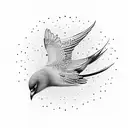 A guitar morphing into a flock of birds tattoo design idea