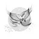 A guitar morphing into a flock of birds tattoo design idea