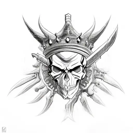 demon with skull crown and mandala on top of head tattoo design idea
