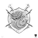 Roman tower Shield with black Chinese dragon in the centre tattoo design idea