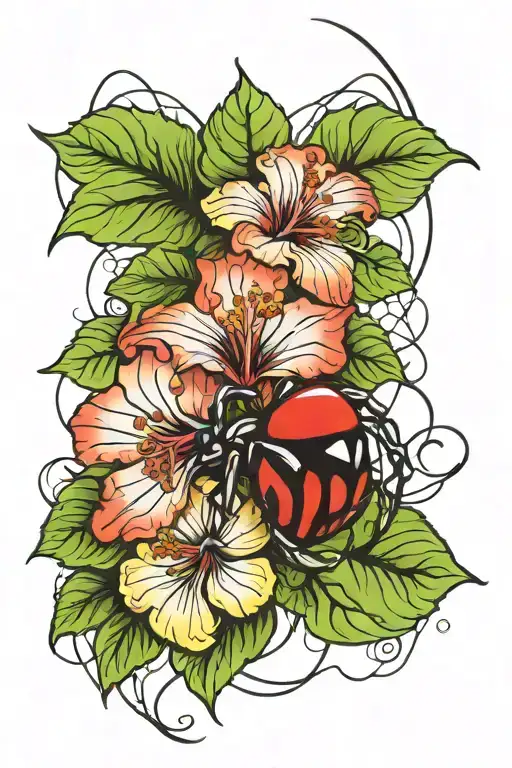 hibiscus, spider web, black widow spider tattoo design idea