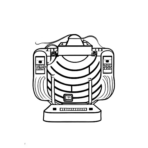 A minimalist tattoo of a boombox with stairs leading up to it tattoo design idea