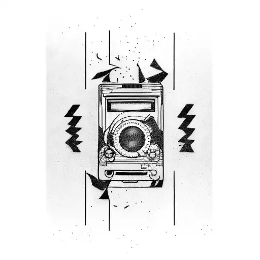 A cassette tape with a graffiti design of a staircase and the number 1990 incorporated into the artwork tattoo design idea