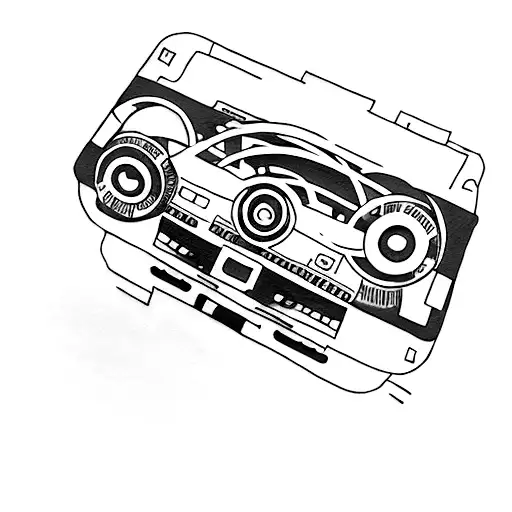 A minimalist tattoo of a cassette tape with graffiti-style lettering tattoo design idea