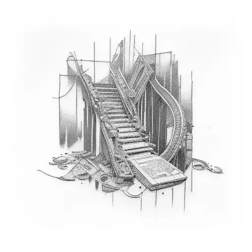 staircase, graffiti wall with number 1990, cassette tape  tattoo design idea