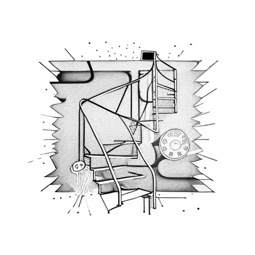 staircase, graffiti wall with number 1990, cassette tape  tattoo design idea