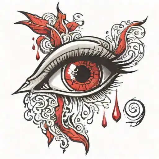 A traditional style tattoo of an eye with red veins and tears, symbolizing the stress and pressure of being a secretary, with a hint of traditional style tattoo design idea