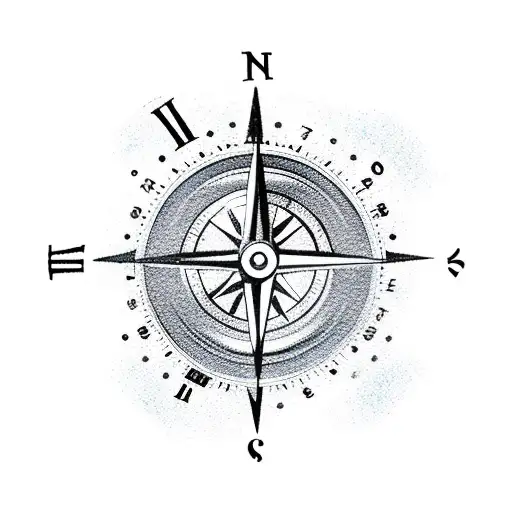 clock and compass tattoo design idea