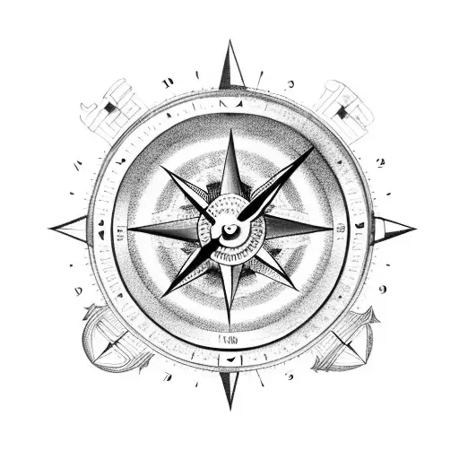 clock and compass tattoo design idea