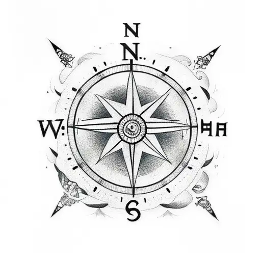 clock and compass tattoo design idea