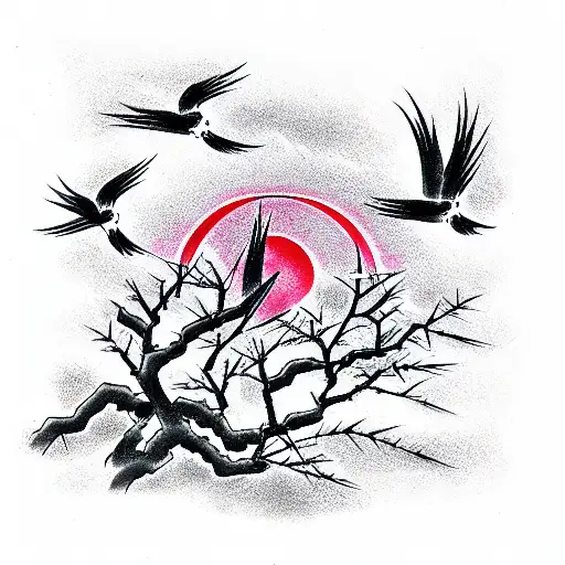 three crosses, moon, a flock of crows tattoo design idea