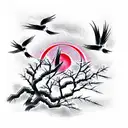 three crosses, moon, a flock of crows tattoo design idea
