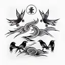 three crosses, moon, a flock of crows tattoo design idea