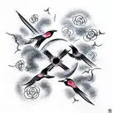 three crosses, moon, a flock of crows tattoo design idea