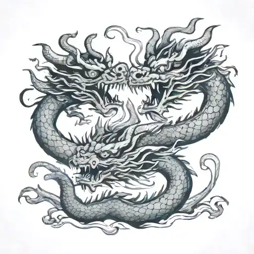 chinese dragon separating 2 ox butting heads tattoo design idea