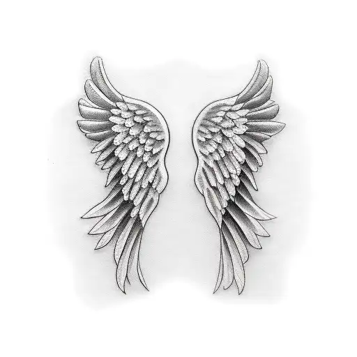 angel wings with cursive R in middle  tattoo design idea