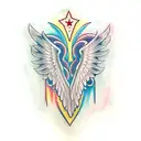 angel wings with cursive R in middle  tattoo design idea