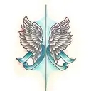 angel wings with cursive R in middle  tattoo design idea