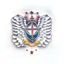 angel wings with cursive R in middle  tattoo design idea