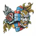 rubix cube with face morphing tattoo design idea
