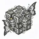 rubix cube with face morphing tattoo design idea