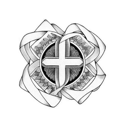 cross with cancer ribbon over  tattoo design idea