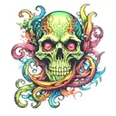cthulhu skull with vibrant colors tattoo design idea