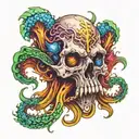 cthulhu skull with vibrant colors tattoo design idea