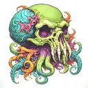 cthulhu skull with vibrant colors tattoo design idea