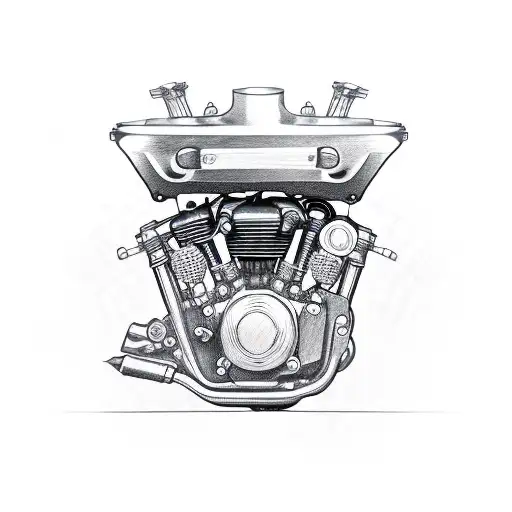 A motorcycle engine with music notes as the pistons tattoo design idea