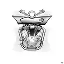 A motorcycle engine with music notes as the pistons tattoo design idea