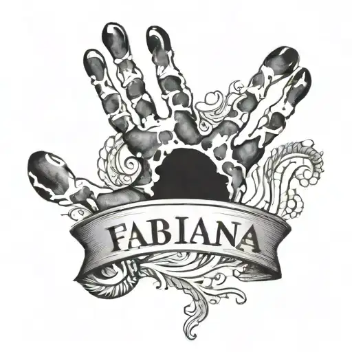 the name FABIANA with a baby handprint tattoo design idea