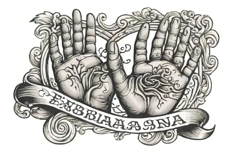 the name FABIANA with a babys handprint tattoo design idea