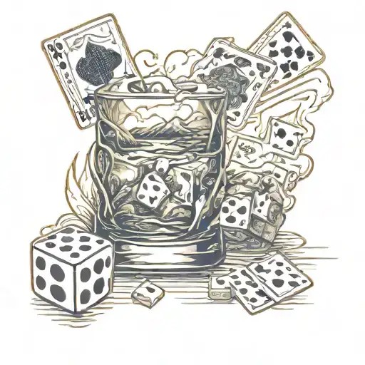 poker whiskey dice mountains tattoo design idea