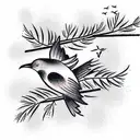 tall Pine Tree and Bird flying tattoo design idea