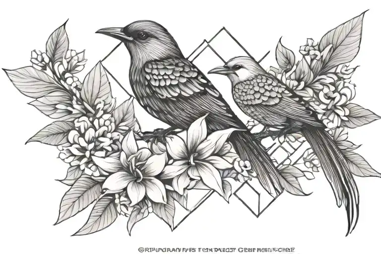 Vietnamese floral bird geometric tattoo design idea