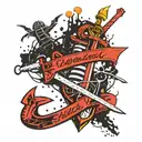 use the text TIER ONE with an Anchor double Cannons with sword and shield and lightning  tattoo design idea