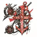 use the text TIER ONE with an Anchor double Cannons with sword and shield and lightning  tattoo design idea