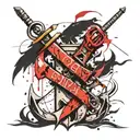 use the text TIER ONE with an Anchor double Cannons with sword and shield and lightning  tattoo design idea