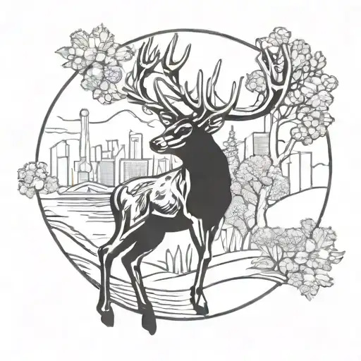 whitetail deer with pittsburgh in backgroun tattoo design idea