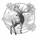whitetail deer with pittsburgh in backgroun tattoo design idea