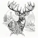 whitetail deer with pittsburgh in backgroun tattoo design idea
