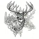 whitetail deer with pittsburgh in backgroun tattoo design idea