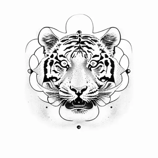 A dotwork tattoo depicting a tiger gracefully leaping through a canvas tattoo design idea