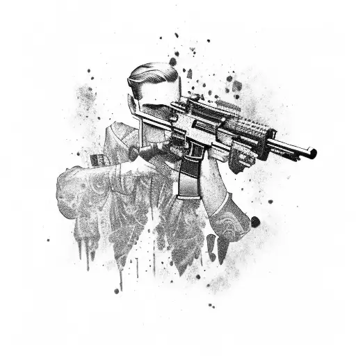 Hustle, gun, ak 47, Glock, angel, money tattoo design idea