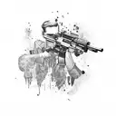 Hustle, gun, ak 47, Glock, angel, money tattoo design idea
