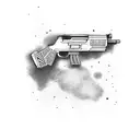 Hustle, gun, ak 47, Glock, angel, money tattoo design idea